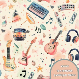 Musical Instrument Seamless, Digital Paper, Seamless Pattern, musical Pattern, Funny Sublimation Design, seamless for fabric , 300 DPI