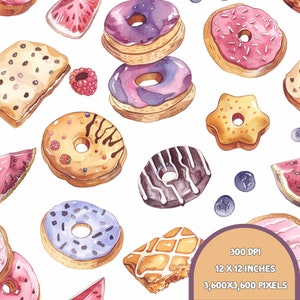 Donuts Seamless | Seamless Patterns | Instant Download | Printable Digital Paper | Repeating Pattern | Fabric Printing, 300 DPI