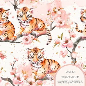 Cute Tigers seamless, Seamless Patterns | Instant Download | Printable Digital Paper | Repeating Pattern | Fabric Printing | 300 DPI.