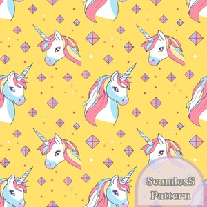 Unicorn Seamless Pattern Unicorn Digital Paper Unicorn and moon scrapbook Unicorn Repeat Pattern for fabric Unicorn kids patterns for girls.