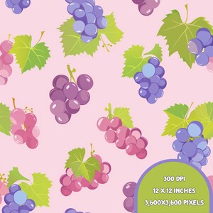 Grape Seamless Pattern,  Seamless Repeat Pattern, Summer Seamless Pattern, Fruit seamless pattern, summer fruit, 300 DPI
