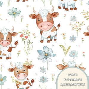 Cute Cows Seamless | Seamless Patterns | Instant Download | Printable Digital Paper | Repeating Pattern | Fabric Printing, 300 DPI