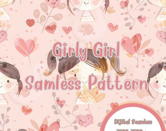 Girly Girl Seamless Pattern, Soft Girl Pattern, Digital Download, Seamless Pattern, Girly Girl Pattern Design, Repeat Pattern,300 DPI