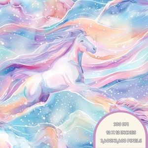Unicorn Seamless Pattern, Unicorn Digital Paper, Unicorn and moon scrapbook, Pattern for fabric, Unicorn kids patterns for girls.