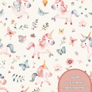Unicorn Seamless Pattern Unicorn Digital Paper Unicorn and moon scrapbook Unicorn Repeat Pattern for fabric Unicorn kids patterns for girls.