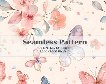 Cute butterfly Seamless | Seamless Patterns | Instant Download | Printable Digital Paper | Repeating Pattern | Fabric Printing, 300 DPI