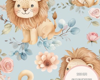 Cute Baby Lions seamless, Seamless Patterns | Instant Download | Printable Digital Paper | Repeating Pattern | Fabric Printing.