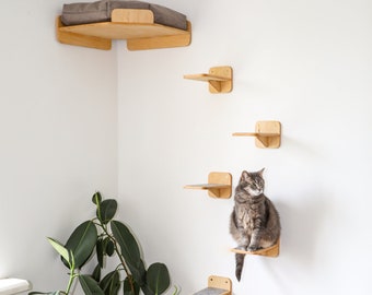 Cat Wall Bed, Shelves and Steps, Modern Climber, Set of cat furniture, Corner shelf.