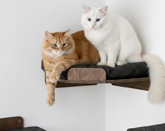 Handmade Wooden Corner Cat Shelf with Pillow, Wall Furniture Steps, Climber and perch