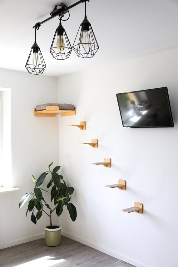 Cat steps, cat ladder, cat climbing wall, modern cat furniture, cat scratcher, cat wall shelves, set of cat wall furniture, corner cat bed