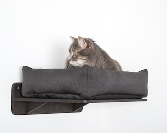 Cat Wall Bed with Pillow, Modern Cat Shelf, Black furniture, Natural design
