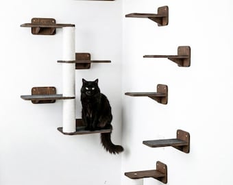 Set of cat wall furniture, Big shelf for cats with steps and scratch tree