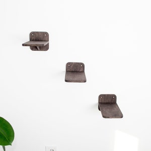 Set of 3 Cat Wall Stairs - Modern Cat Climber, Steps, Shelves, Black/Natural furniture.