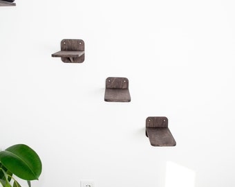 Set of 3 Cat Wall Stairs - Modern Cat Climber, Steps, Shelves, Black/Natural furniture.