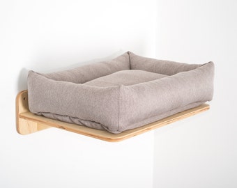 Cat Wall Shelf with Bed, Modern Cat Perch, Washable pillow attached buttons