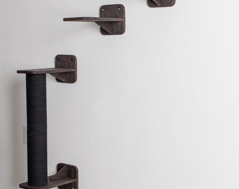 Cat Wall Steps and Scratcher Set, Sisal, Jute, White or Black cotton rope, black.