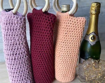 Handmade Crochet Wine Bag - Rustic Wine Tote, Housewarming Gift