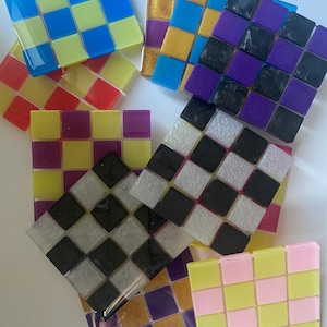 Retro Vintage Checkered Resin Coasters Home Decor Gift Ideas for Birthday Celebrations Housewarming gift Mosaic Trendy Drinkware Ideas