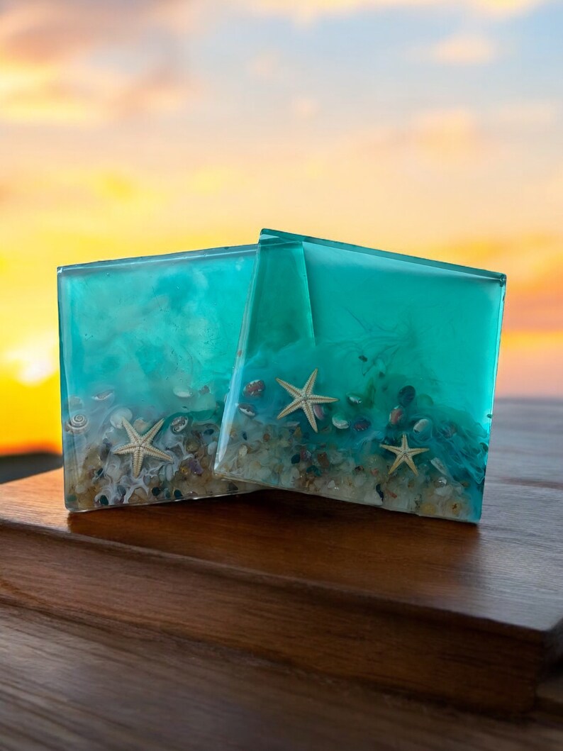 Nautical Resin Coasters Beach Housewarming Gift Idea Ocean Home Decor