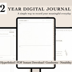 2 Year Digital Journal | Daily Journal | Hyperlinked Diary | Minimalist | Digital letter | Digital Notebook | Goodnotes Notability