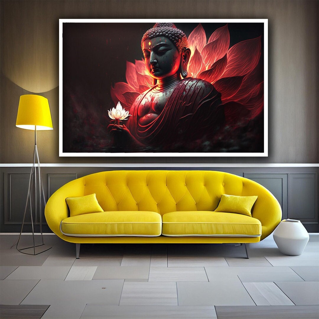 Buddha Canvas Wall Art, Buddha Canvas Painting, Buddha Meditation Canvas Painting, Flowers