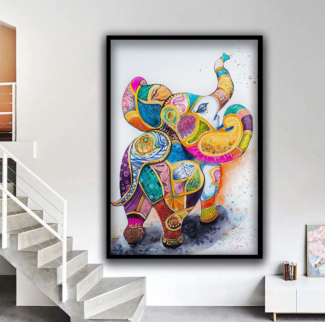 Colorful Elephant Canvas Print, Pastel Colored Elephant Canvas Print
