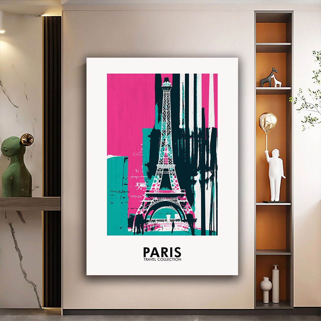 Paris Eiffel Tower Print Painting, Eiffel Tower Canvas Wall Art, Pastel