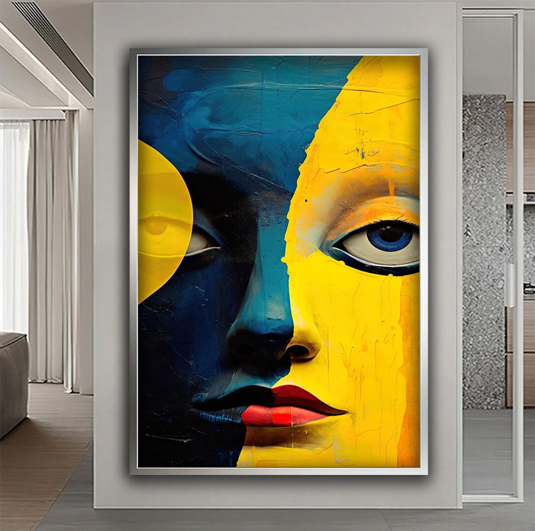 Colorful Woman Canvas, Woman Face Wall Decor, Colorful Face Panel, Woman With Red Lips Canvas