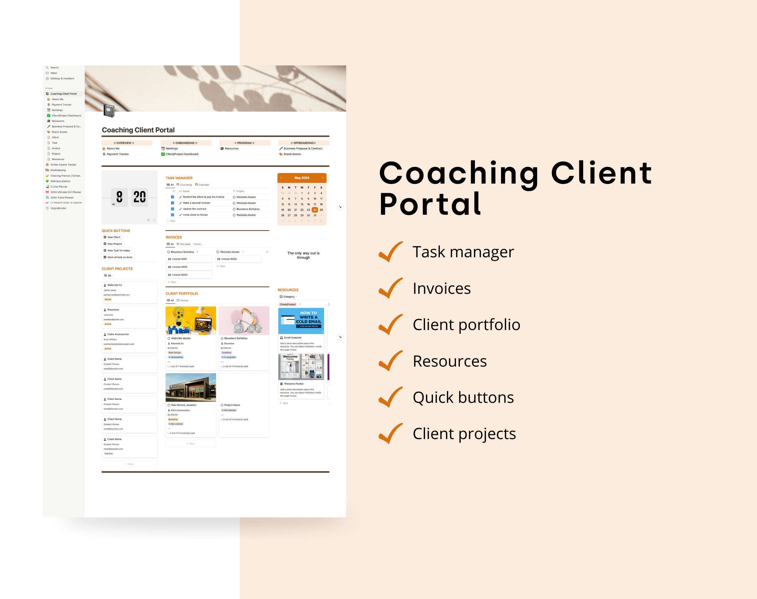 Notion Coaching Client Portal | All in One Notion Template to Manage ...