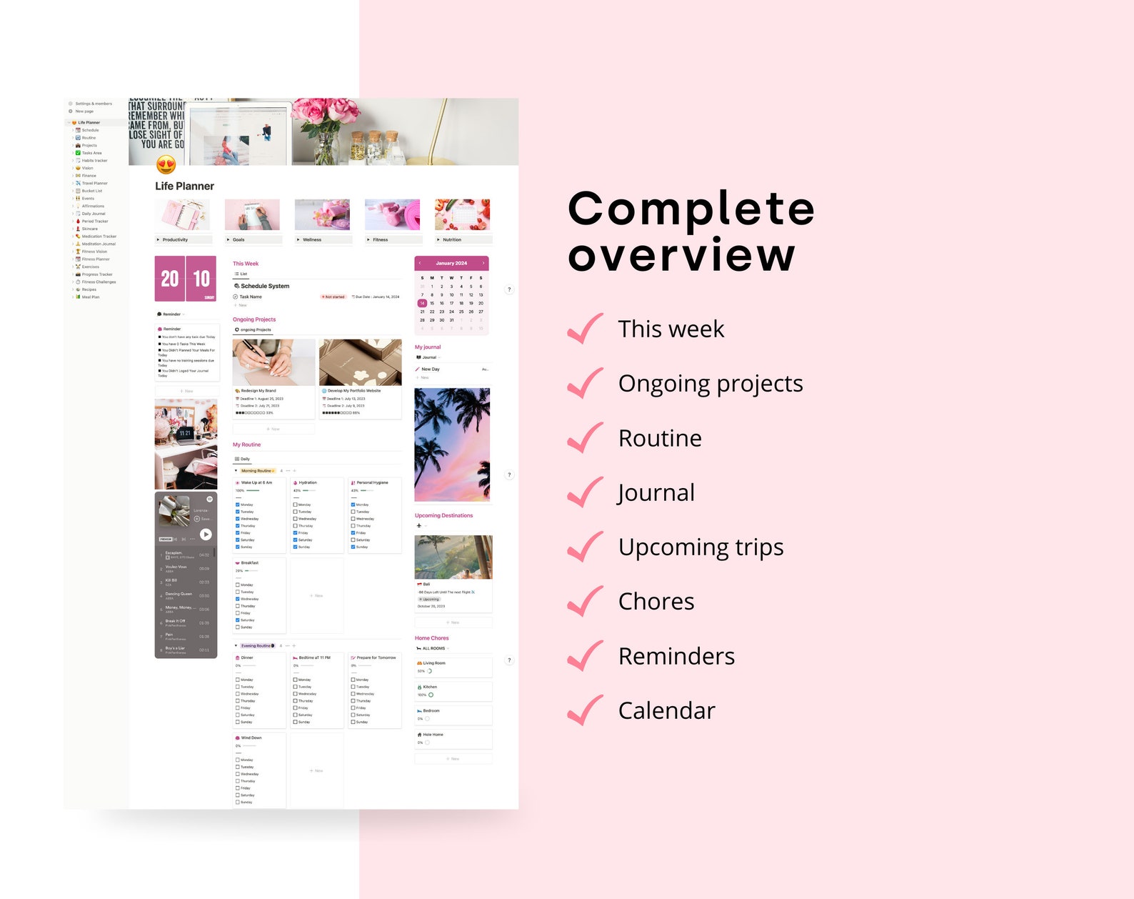 Notion Life Planner | All in One Notion Templates That Girl Planner ...