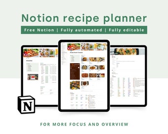 Notion recipe planner to help plan your meals | In the kitchen Meal planner All in One Notion template | Aesthetic Notion dashboard