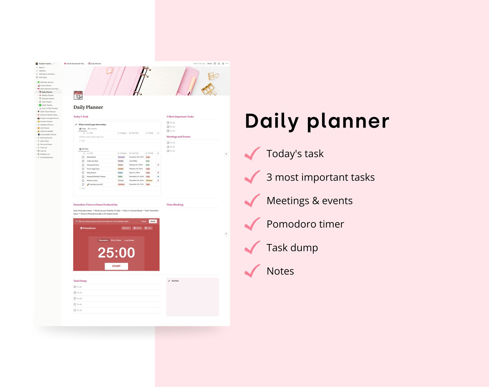 Notion 2024 Life Planner | All in One Notion Template That Girl Planner ...