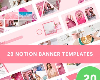 20 Notion Banner Templates | Pink Editable Canva Banner Mockup Templates, Notion Dashboard, Notion template, Canva template, Pink banner