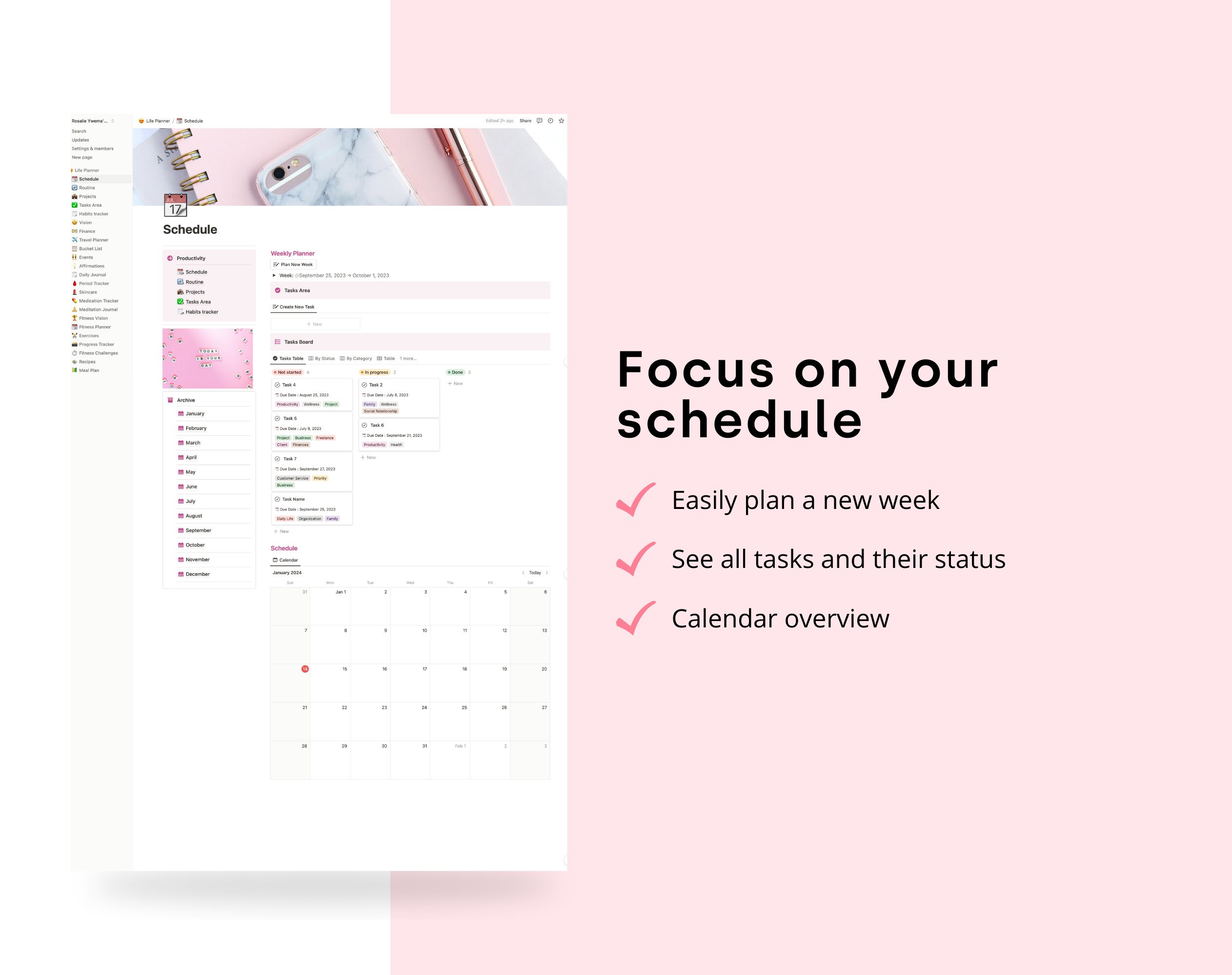 Notion Life Planner | All in One Notion Templates That Girl Planner ...