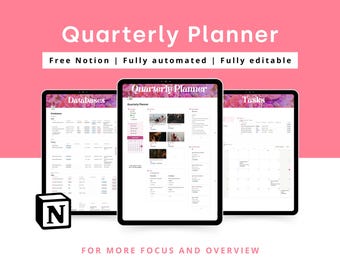 Notion Quarterly planner | Notion template to create focus. 12 week/90 days planners. Notion Goal planner, Goal setting, Notion planner