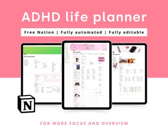 Notion adhd planner adult | Notion szablony planner życia | Tablica rozdzielcza Notion, szablony planera skupienia, produktywność planera samoopieki