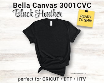 Bella Canvas Black Heather Unisex T-Shirt, Soft CVC Blend Tee for Cricut, DTF, HTV