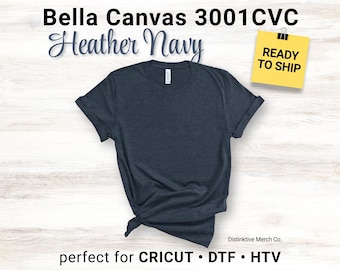 Bella Canvas Heather Navy CVC T-Shirt, Soft Unisex Tee for DTF HTV Cricut