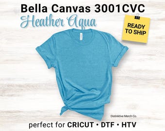 Bella Canvas 3001CVC Heather Aqua Blank T-Shirt, Soft CVC Tee