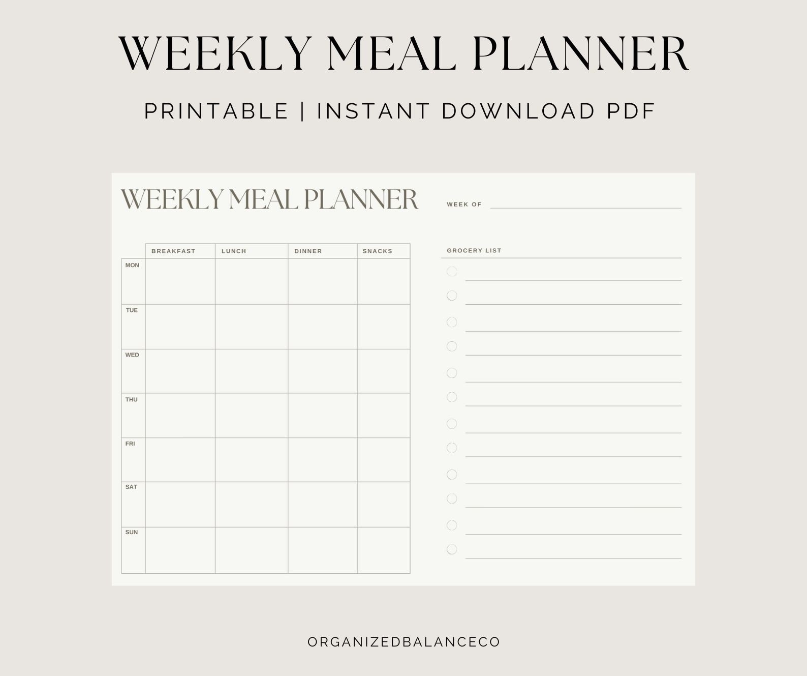 Weekly Meal Planner | Digital Download | Printable A4 A3 Grocery List ...