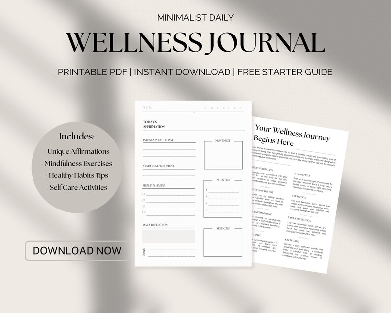 Wellness Journal Printable Daily Aesthetic Planner Minimalist Journal ...