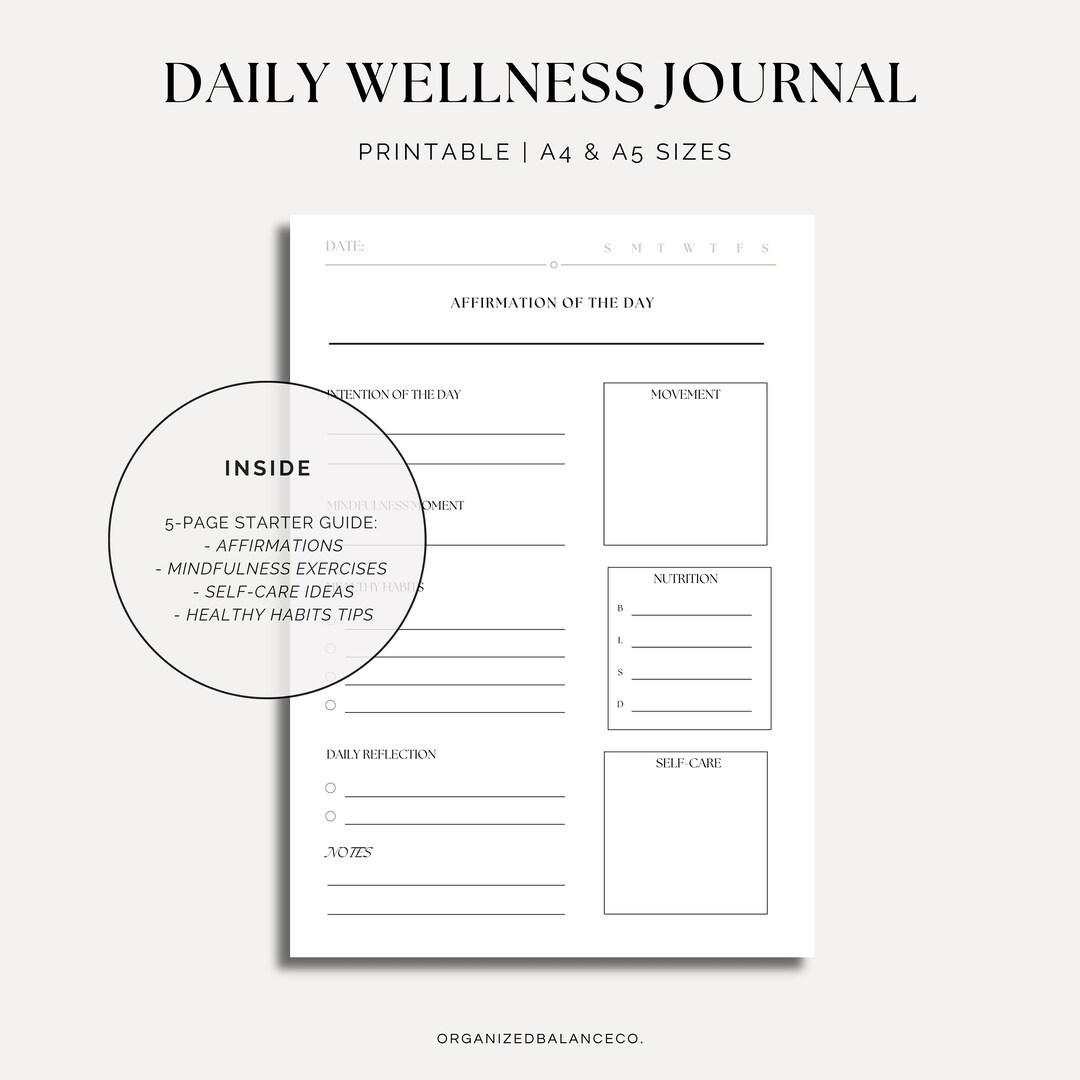 Minimalist Daily Wellness Journal – Printable Planner (digital Download ...