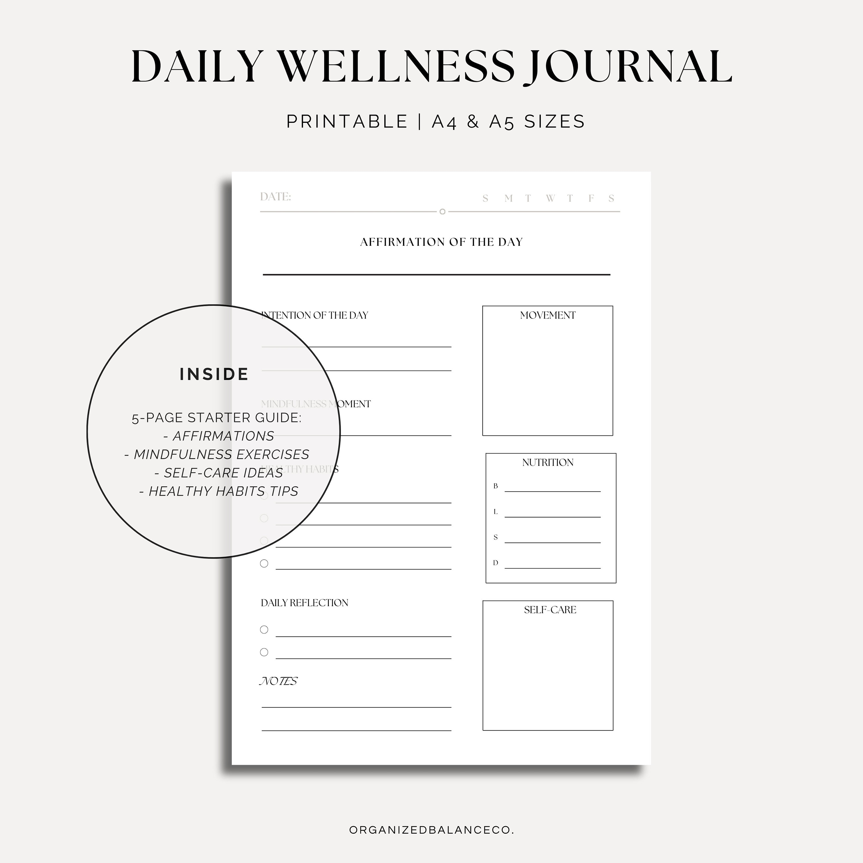 Wellness Journal Printable Daily Aesthetic Planner Minimalist