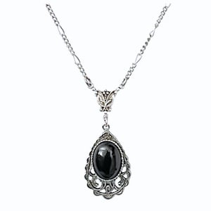 Antique Silver and Black Onyx Gothic Victorian necklace Black Onyx Necklace Antique Silver Victorian Necklace Ornate Vintage Necklace