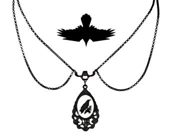 Gothic Raven Nevermore necklace Edgar Allen Poe Necklace Crow Necklace Raven Earrings
