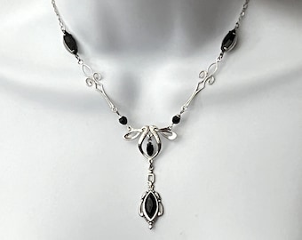 Antique Silver and Black Czech Gothic Victorian necklace Black Onyx Necklace  Victorian Necklace Dramatic Necklace Victorian gothic jewelry