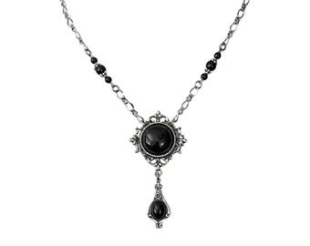 Antique Silver and Black Onyx Gothic Victorian necklace Black Onyx Necklace Antique Silver Victorian Necklace Ornate Vintage Black Necklace