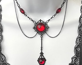 1928 Vintage Black and Red Crystal Gothic Victorian necklace Vampress Red and Black Necklace Halloween Necklace Rare 1928 Vintage Goth