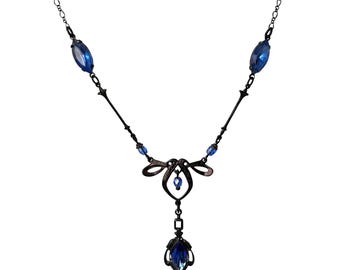 Sapphire Blue  and Matt Black Gothic Victorian necklace Blue and Black Victorian Necklace Dramatic Necklace Victorian gothic jewelry