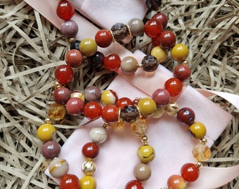 Power and Abundance Gemstone Bracelet Stack: Jasper Mookaite, Citrine, Smoky Quartz and Carnelian Bracelet Set of 4 - Gift for Her/Woman/Mom